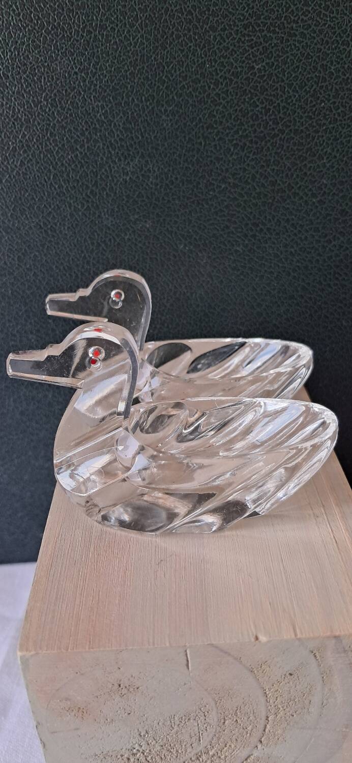2 duck-shaped crystal salt cellars
