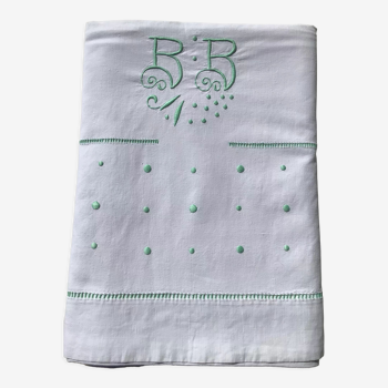 2-seater BB embroidered sheet, pellets, double day scale light green color