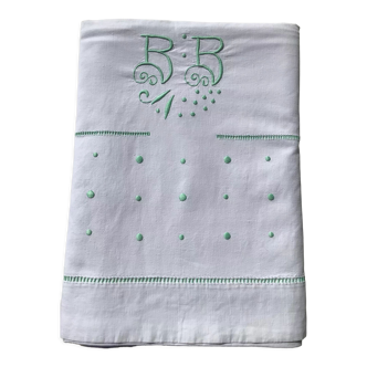 2-seater BB embroidered sheet, pellets, double day scale light green color