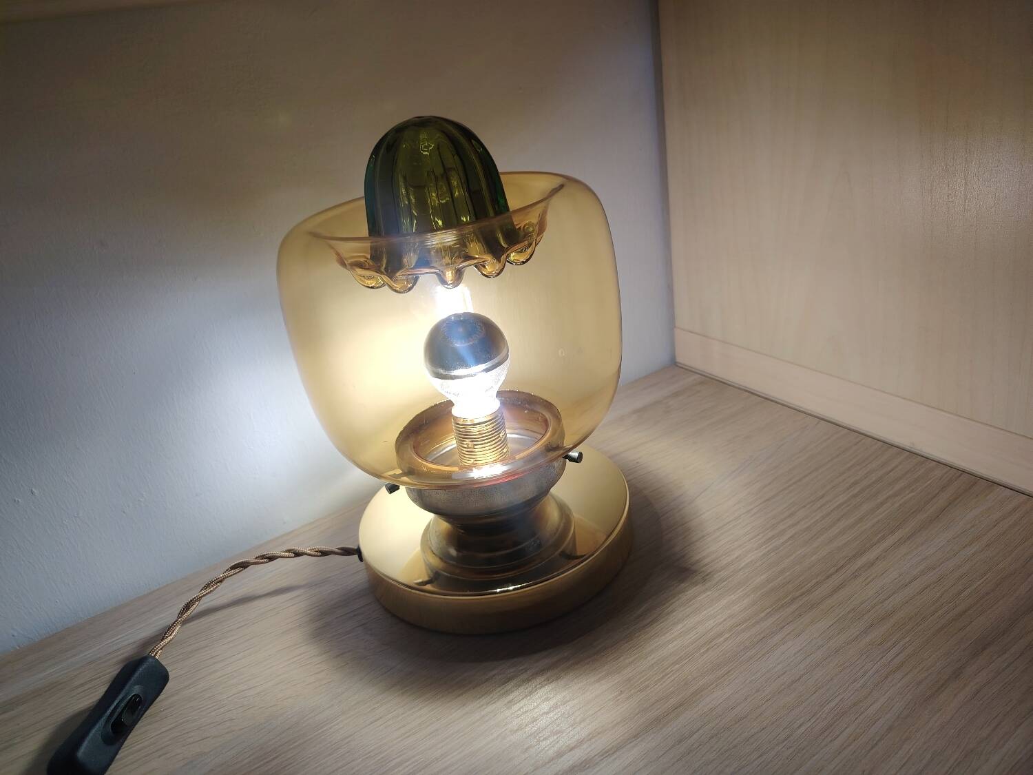 Amber green Murano globe as a lamp