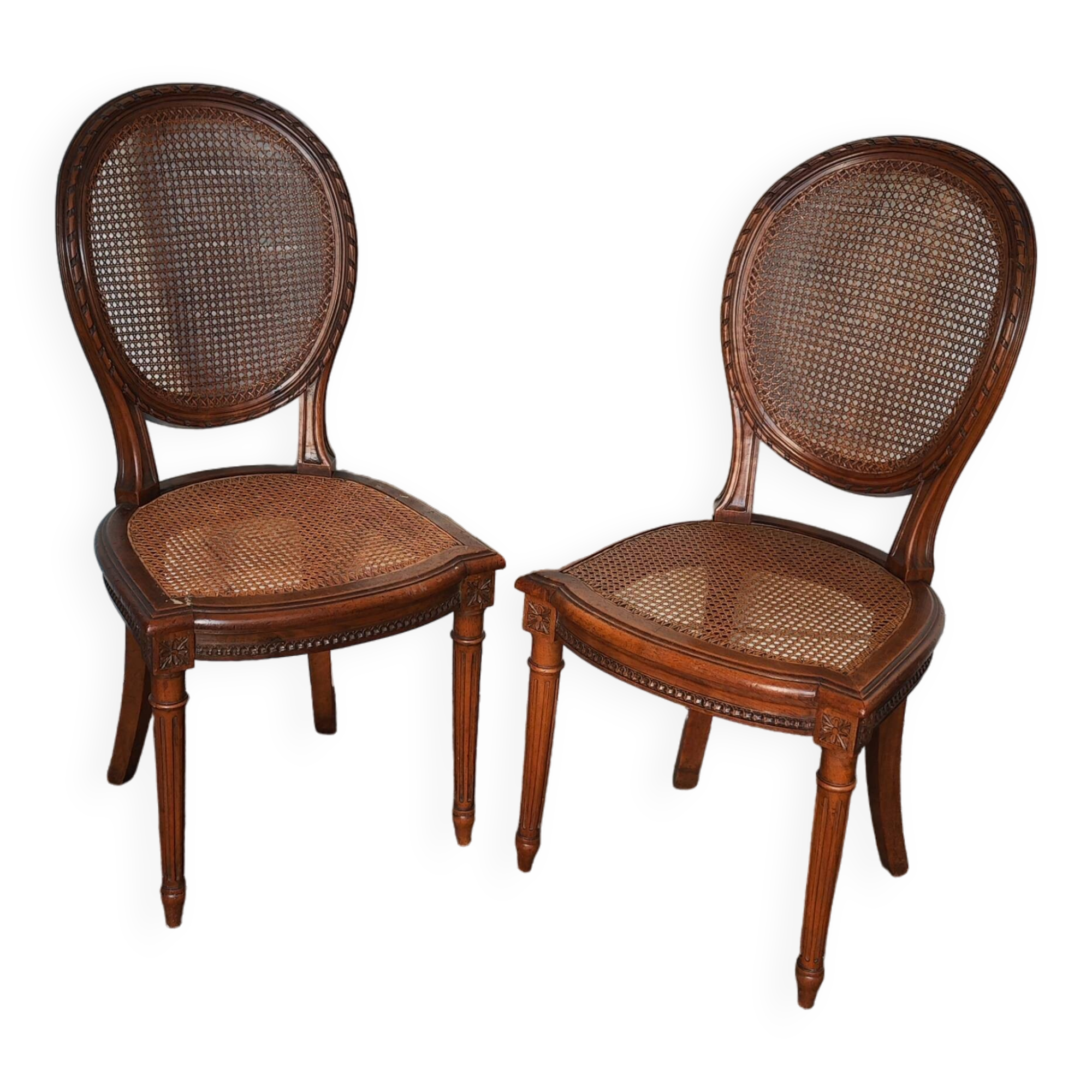 Pair of Louis XVI caned medallion chairs
