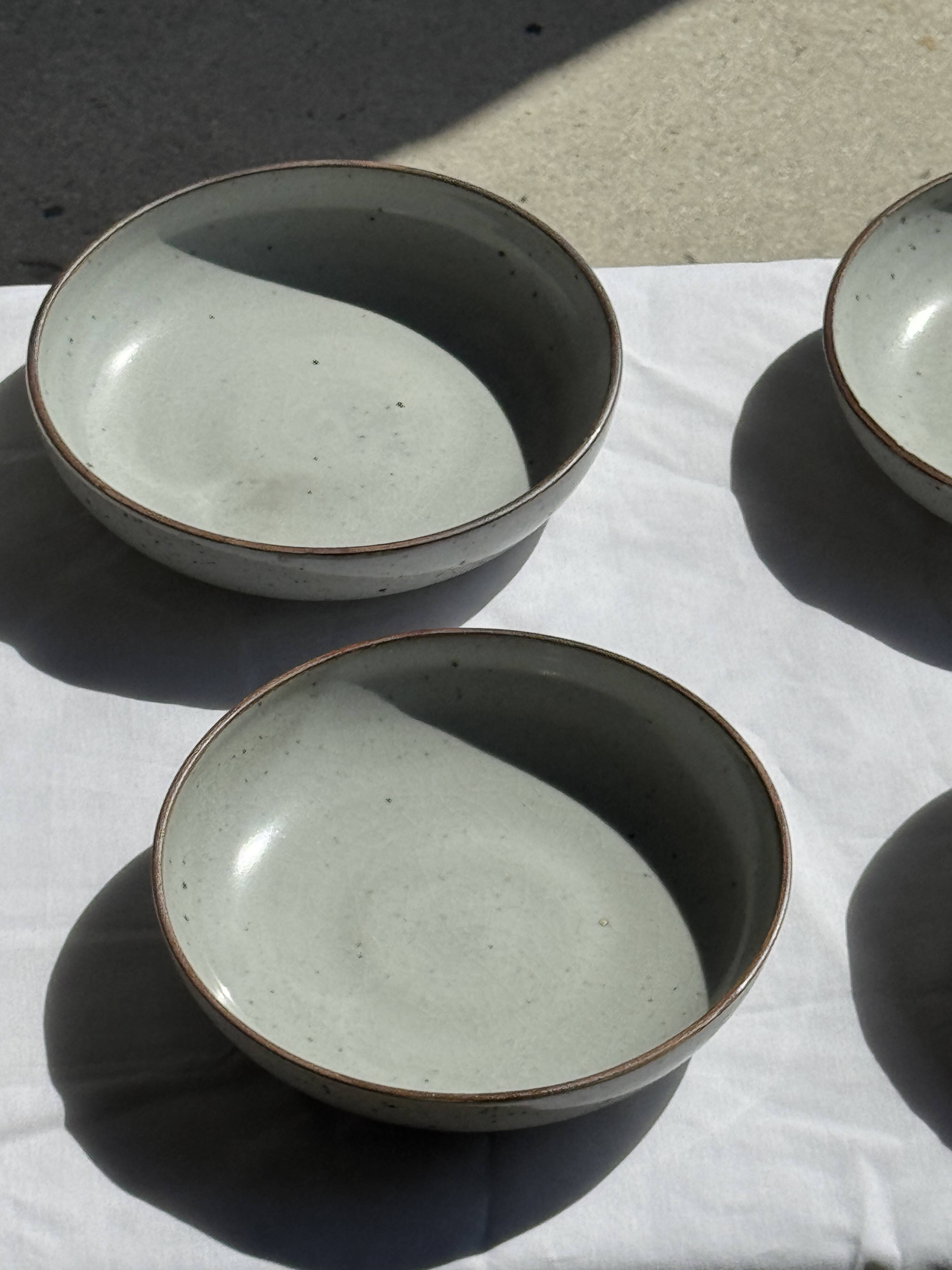 Set of 7 handmade grey glazed ceramic deep plates D18.5 H5.