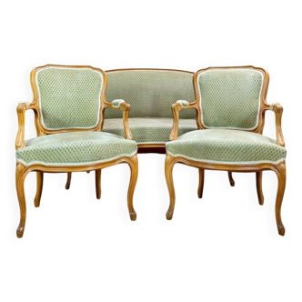 Louis XV Style Natural Wood Living Room, 19th Century