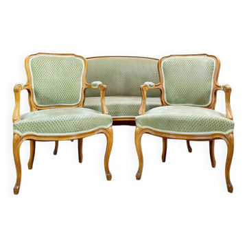 Louis XV Style Natural Wood Living Room, 19th Century