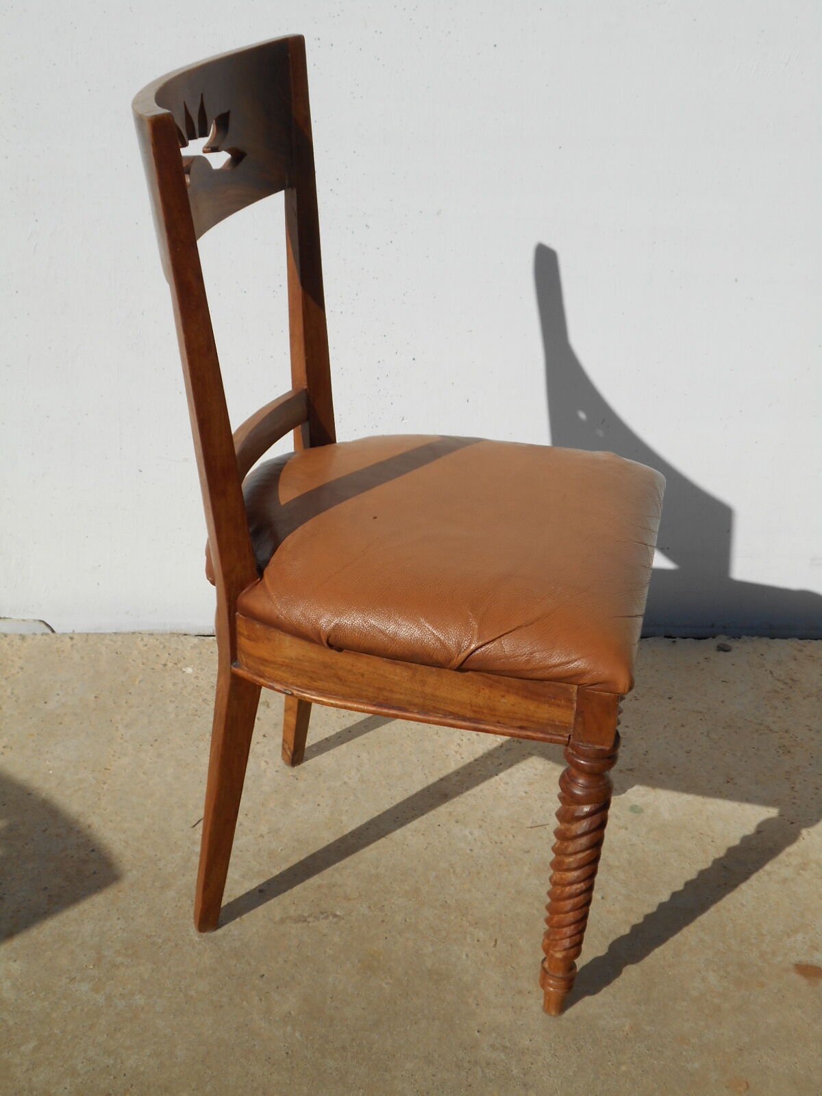 6 exotic wood and leather chairs,