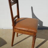 6 exotic wood and leather chairs,