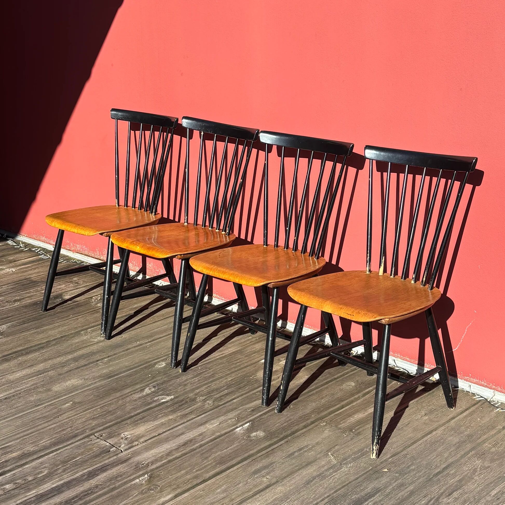 Set of 4 chairs by Sven-Erik Fryklund for Hagafors, Sweden, 1960s.