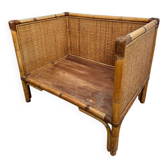 Fauteuil vintage en rotin et bambou