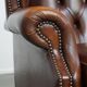 Chesterfield wing chair in dark brown English cowhide