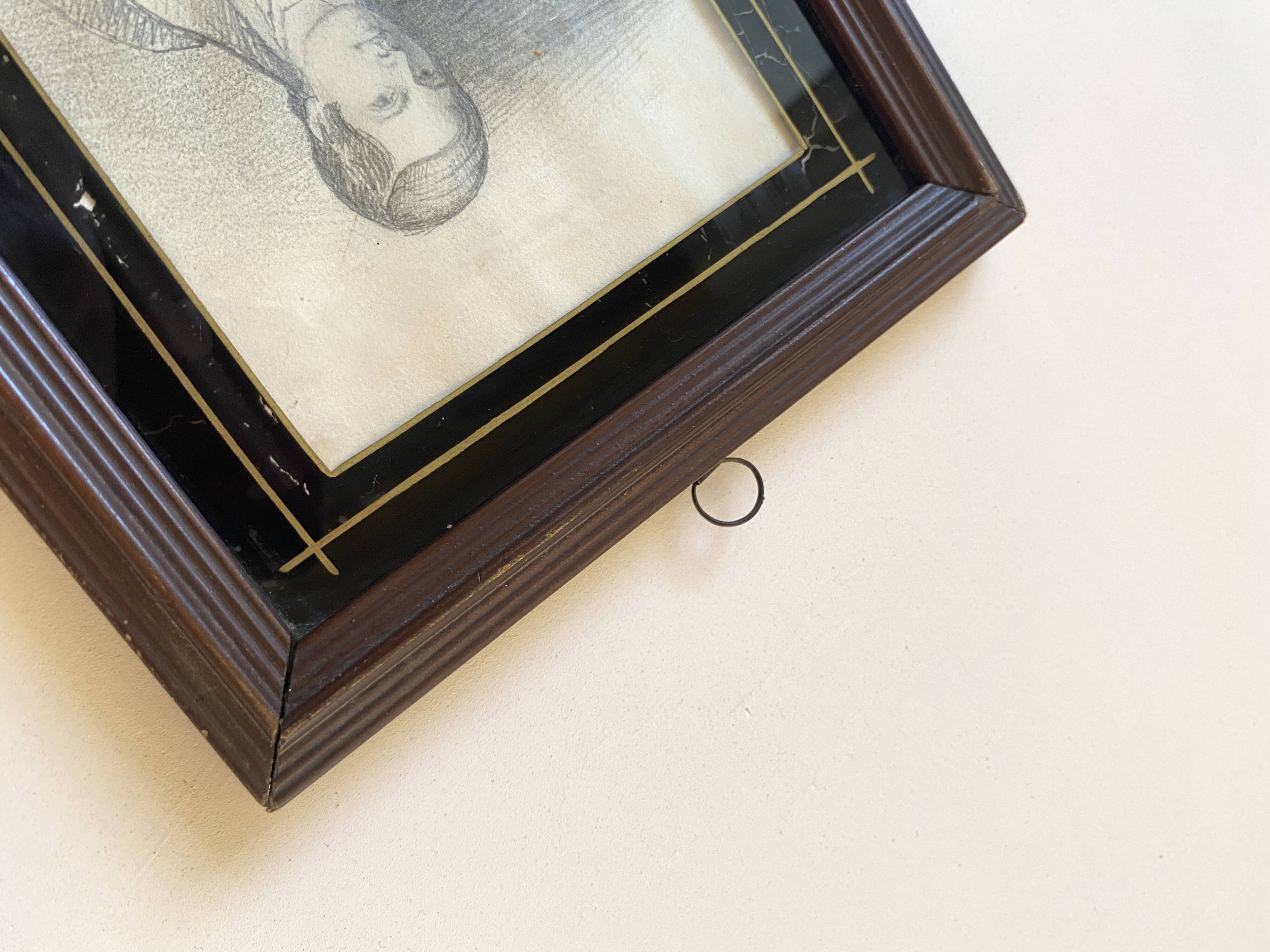 Portrait drawing mine 1838, painted glass and wood frame