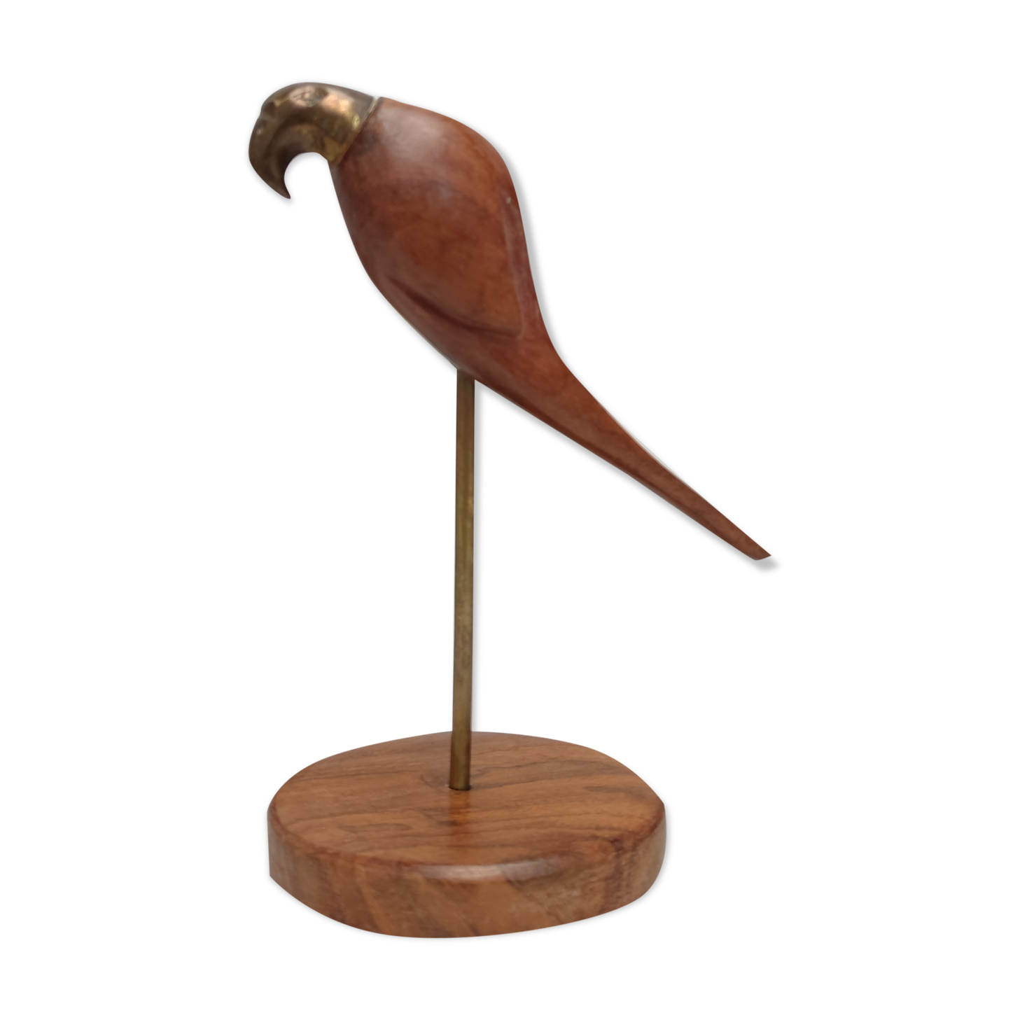 Teak and brass parrot