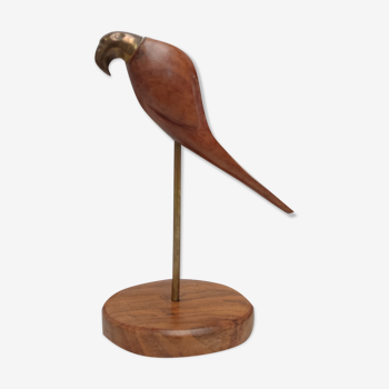 Teak and brass parrot