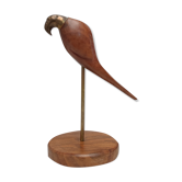Teak and brass parrot