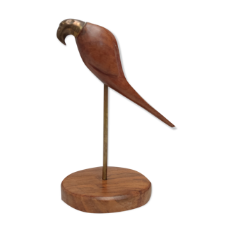 Teak and brass parrot