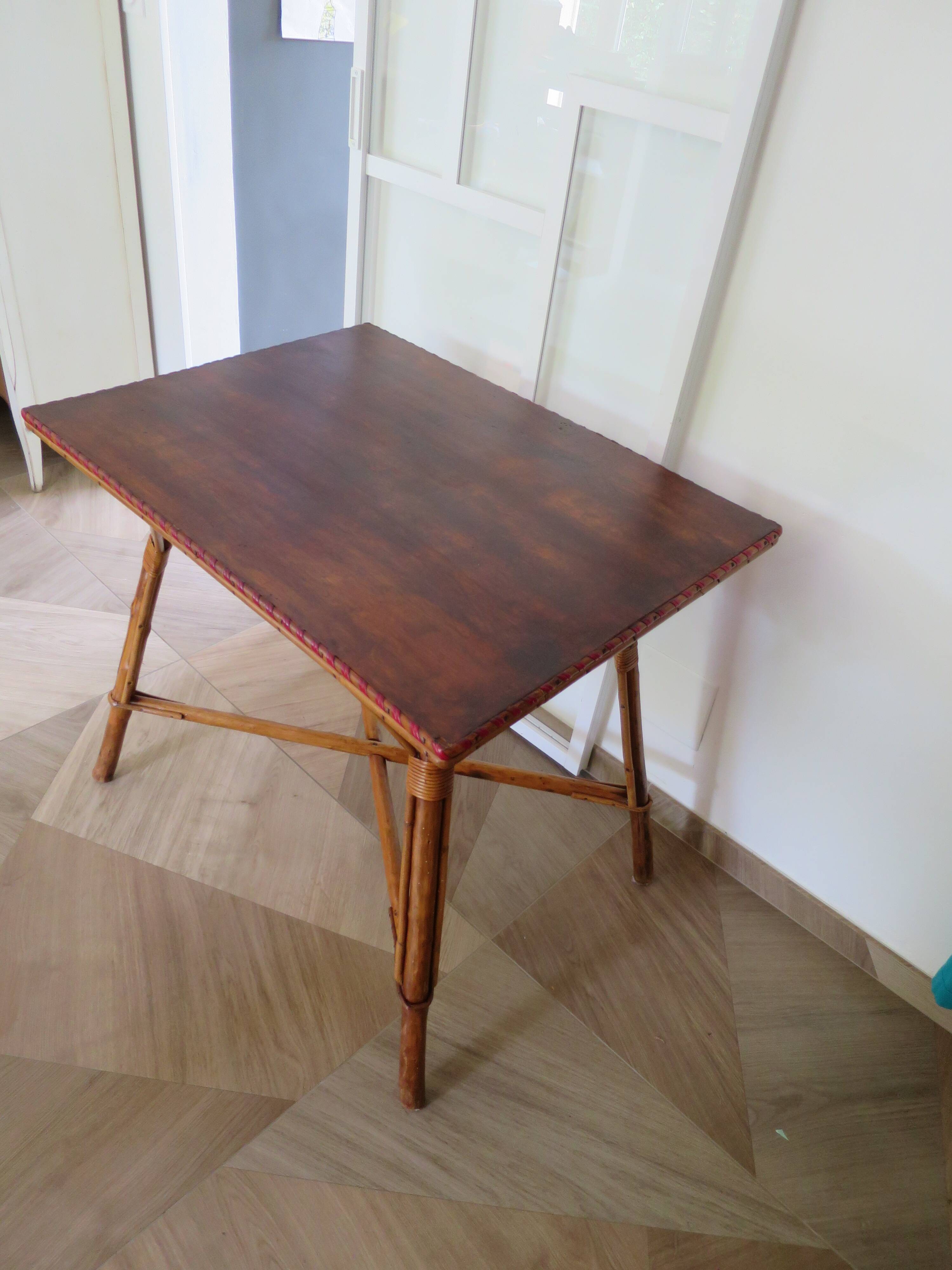 Wooden, bamboo and rattan game table, 1960s