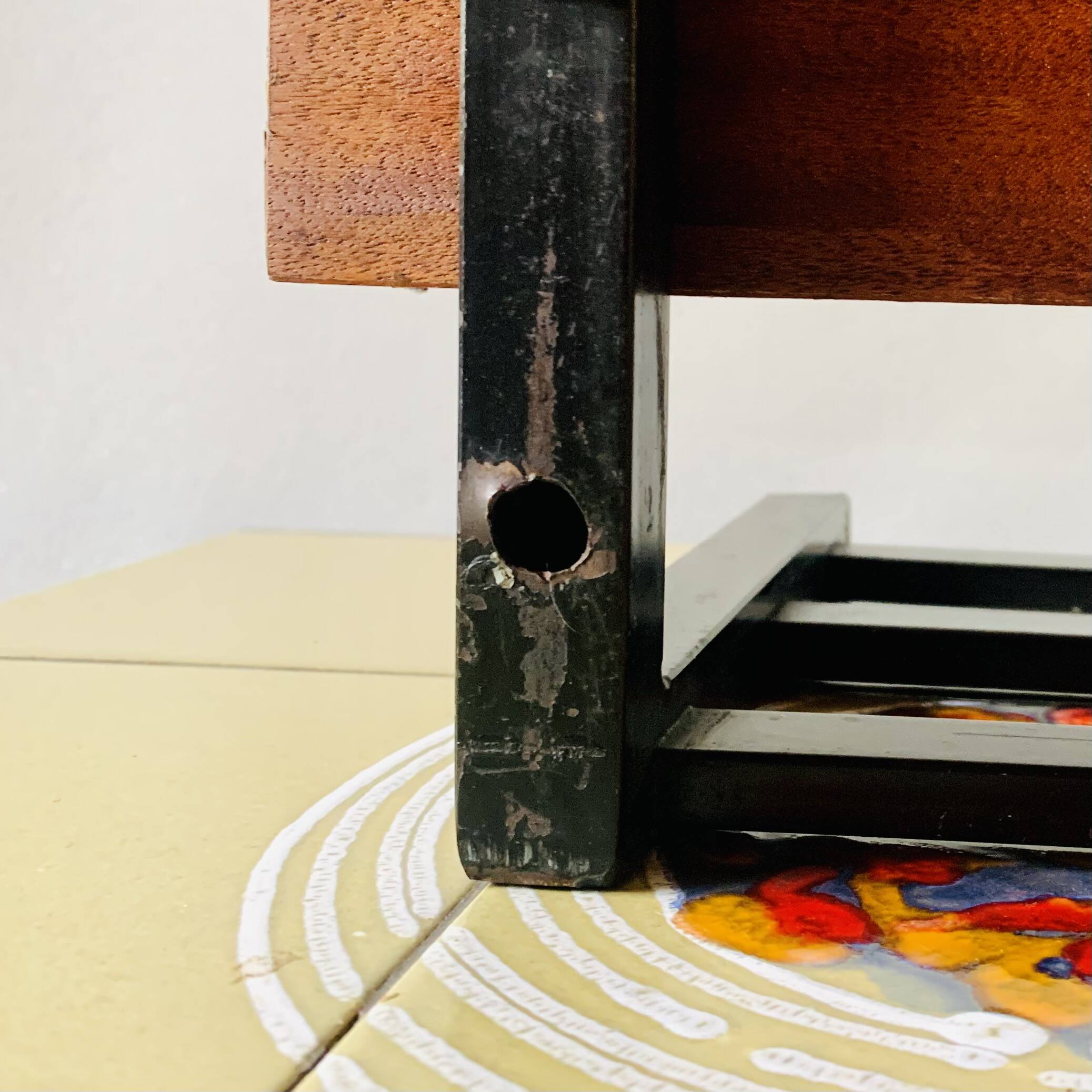 Vintage wall-mounted coat rack in wood and black metal