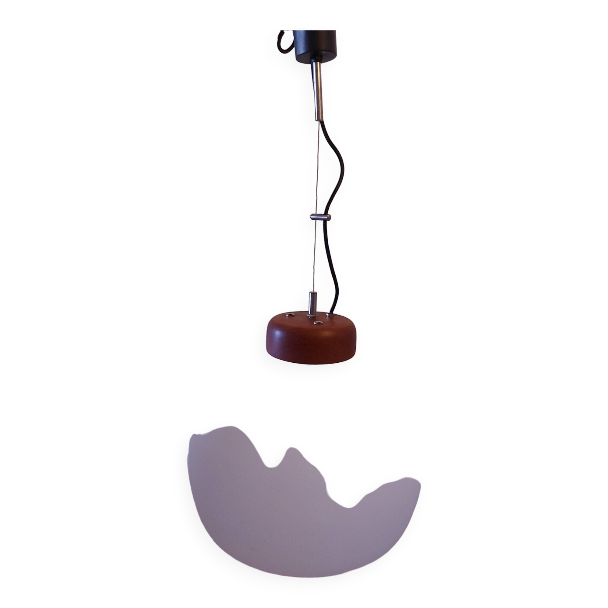 50's, 60'S design pendant lamp in opaline and teak by Goffredo Reggiani.