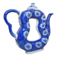 Old Asian teapot in toroidal shape in blue porcelain with floral decoration 20th century