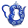 Old Asian teapot in toroidal shape in blue porcelain with floral decoration 20th century
