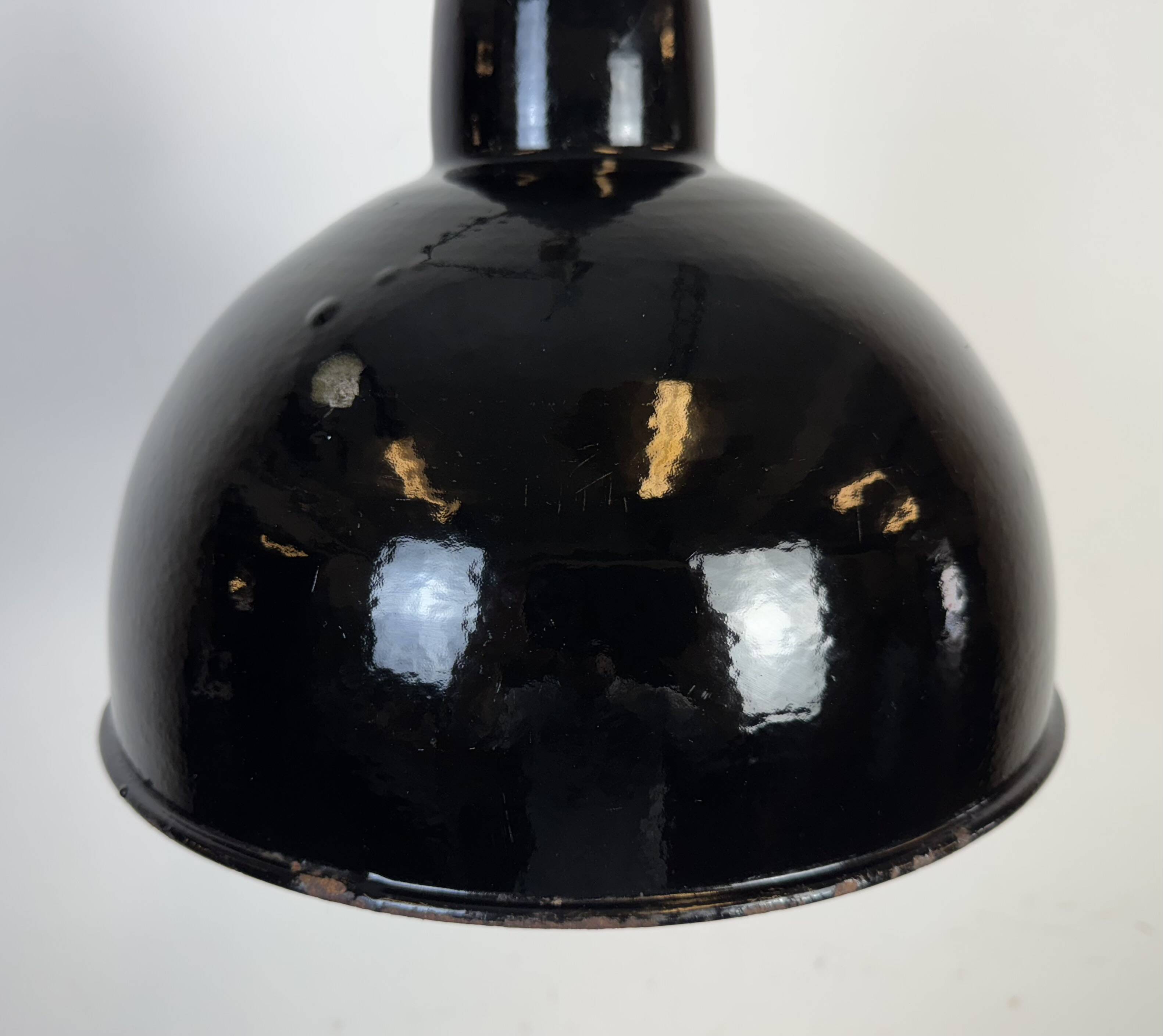 Industrial Black Enamel Factory Lamp with Cast Iron Top, 1950s