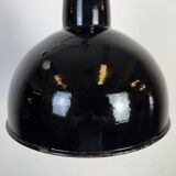 Industrial Black Enamel Factory Lamp with Cast Iron Top, 1950s