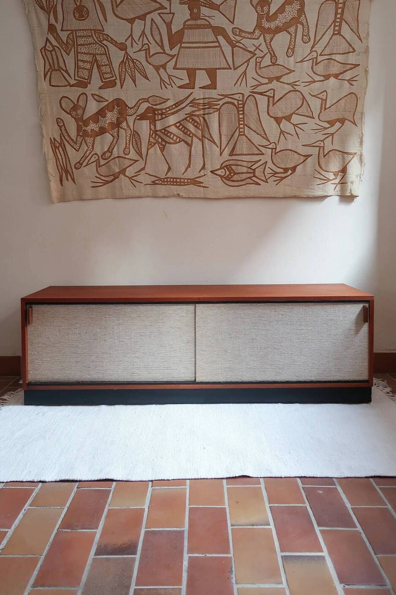Teak enfilade, sliding canvas doors, 1960s.