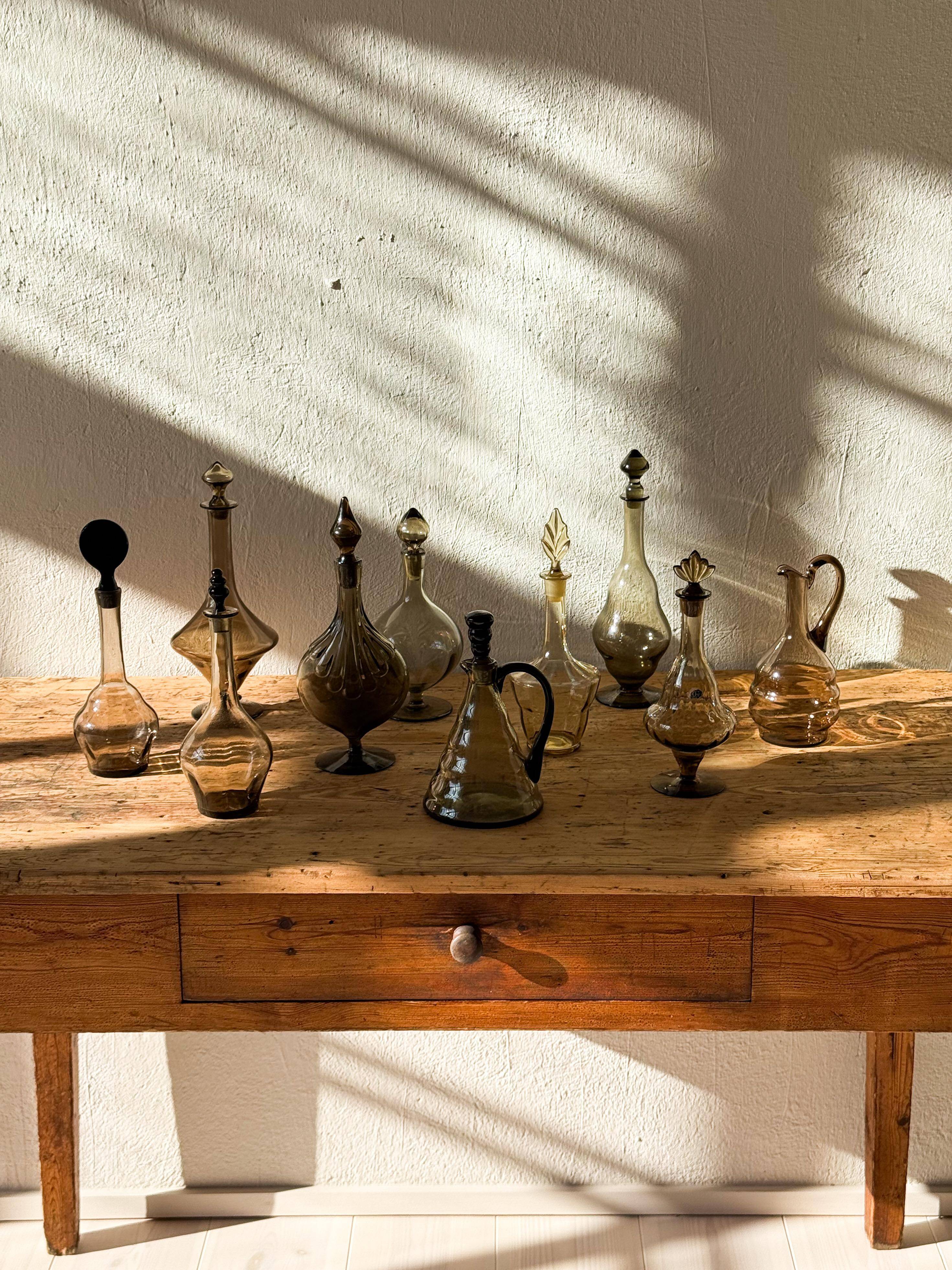 Art Deco Collection of 10 Sculptural Carafes Sweden 1920s