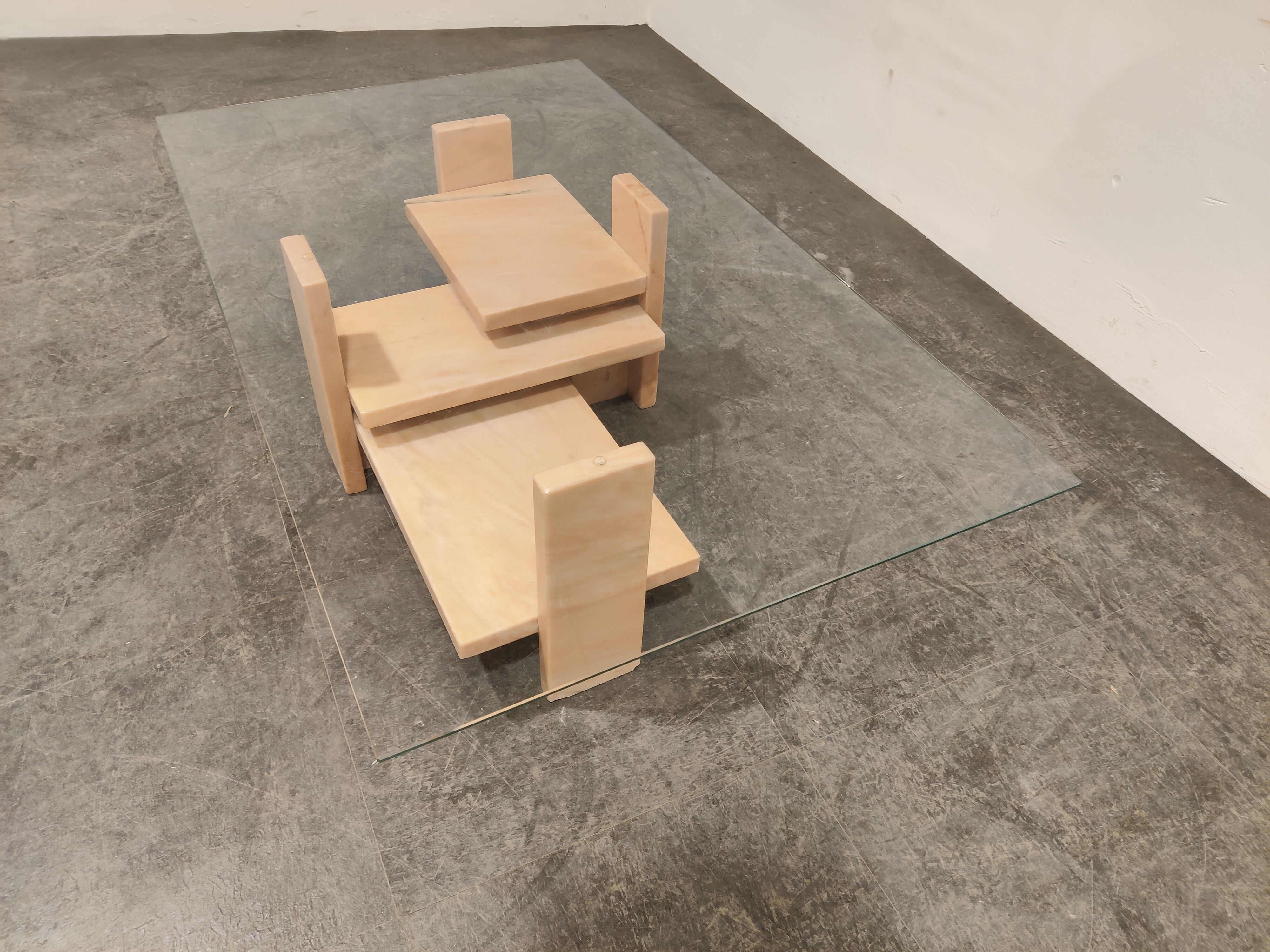 Pink marble coffee table by Willy Ballez, 1970s