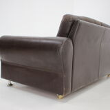 1970s Danish Brown Leather 2 Seater Sofa