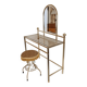 Coiffeuse vanity vintage en laiton avec tabouret