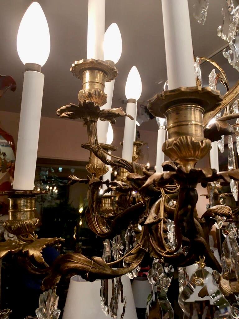 Lustre en bronze doré et cristal taillé, milieu XIXe siècle