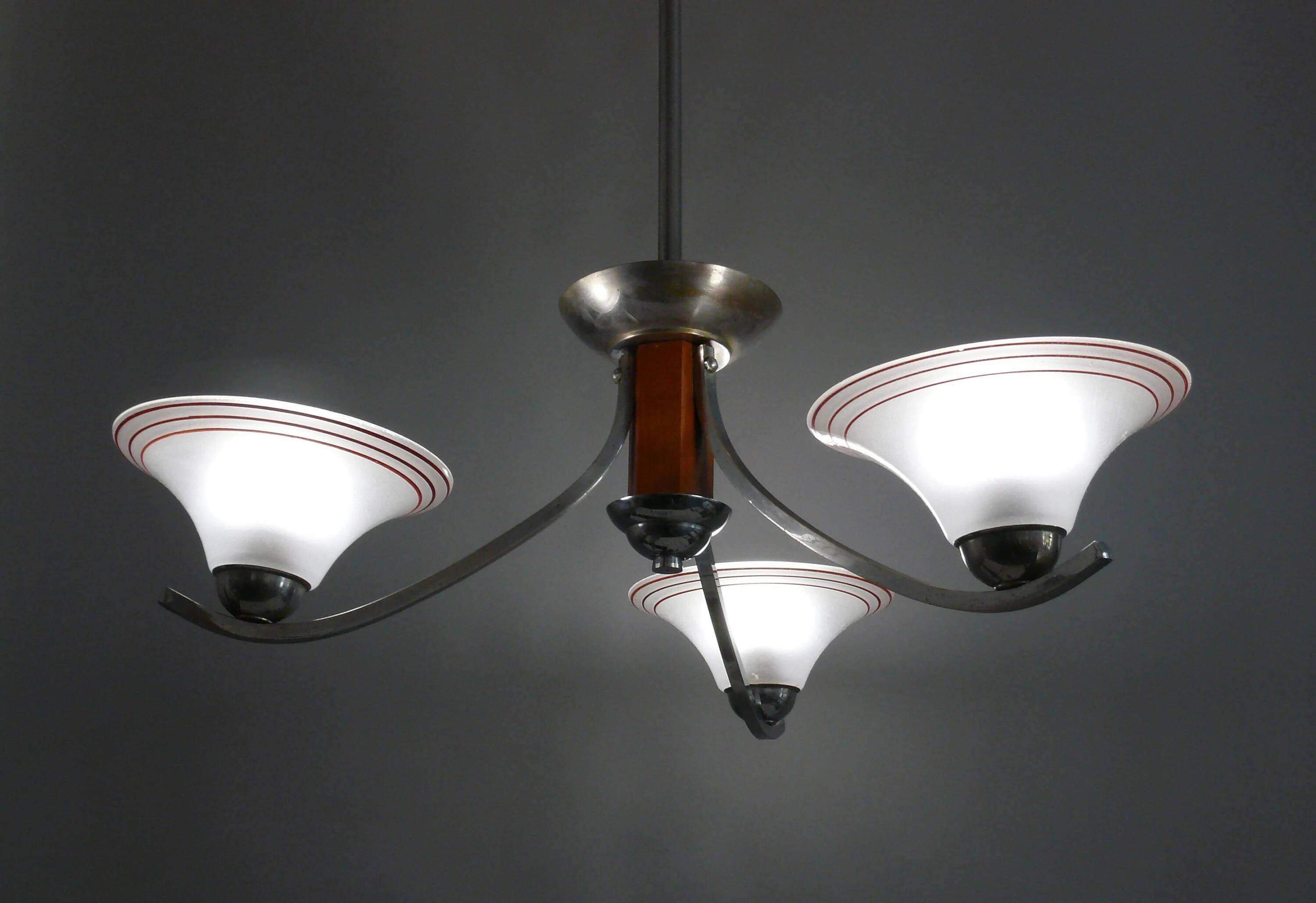 Art Deco three-arm chandelier, France, 1920s-1940s