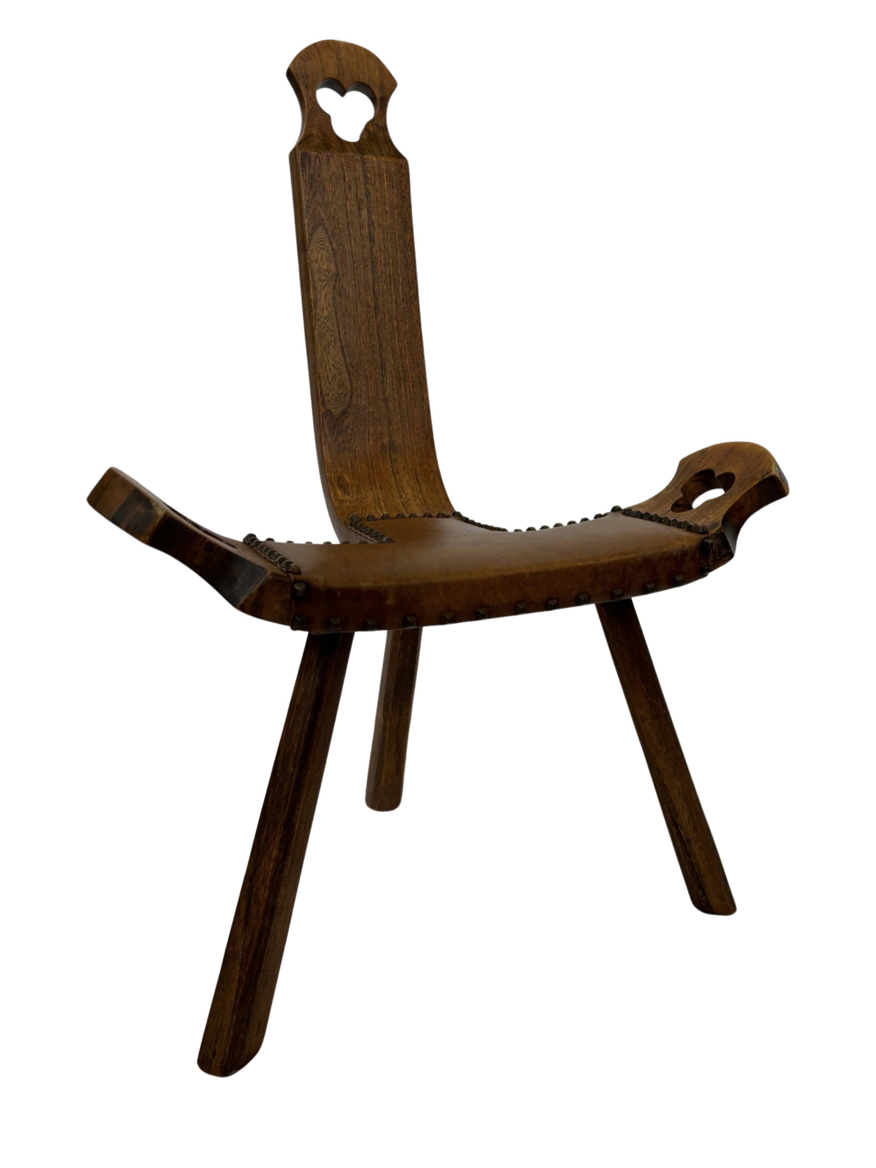 Vintage Spanish chair stool brutalist design wood