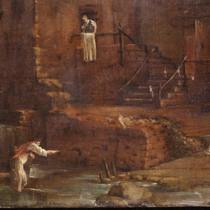 Antique Spanish landscape painting from the 18th century