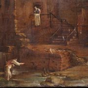 Antique Spanish landscape painting from the 18th century