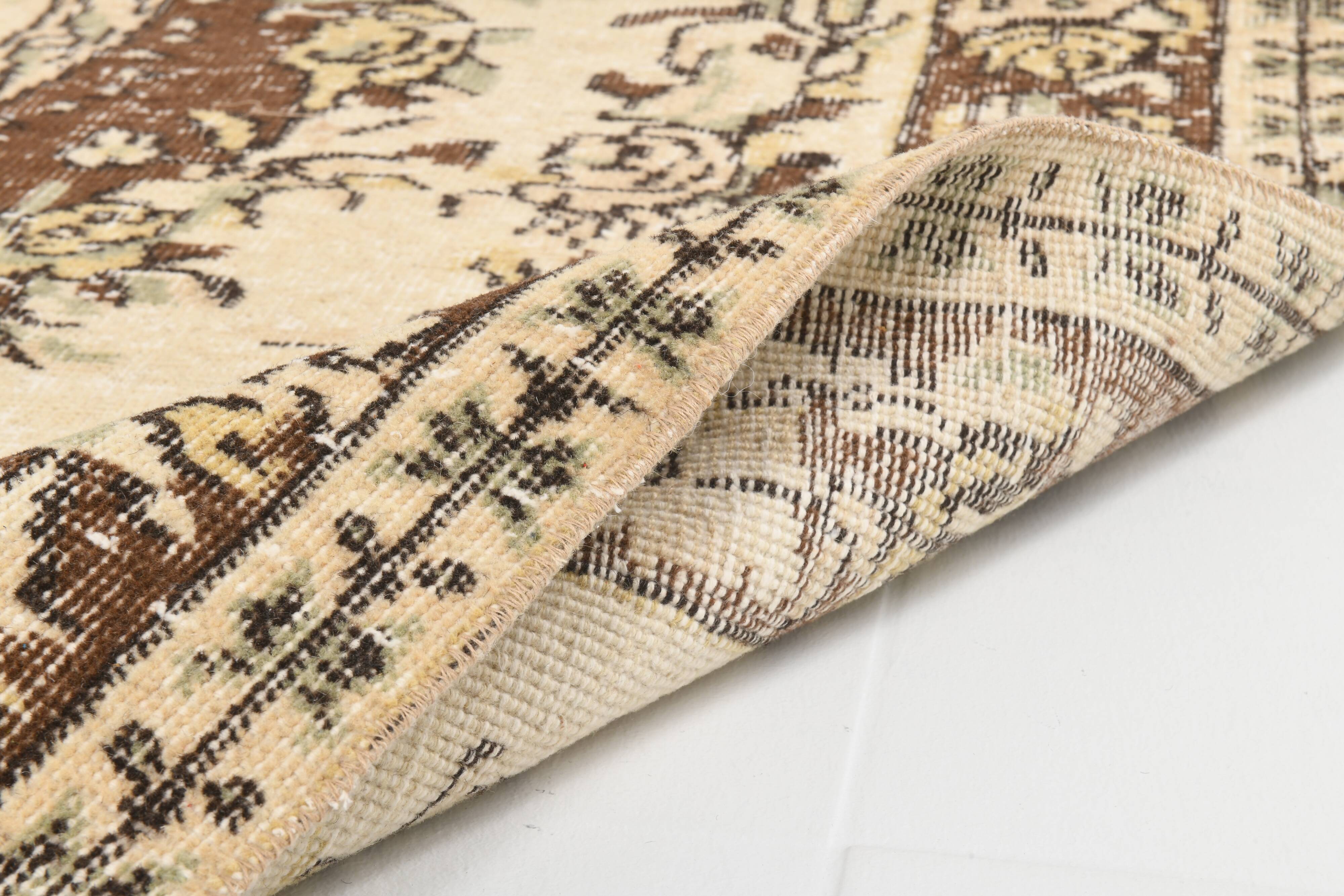 5x9 Cream & Brown Turkish Vintage Rug 162x260Cm SK 24779