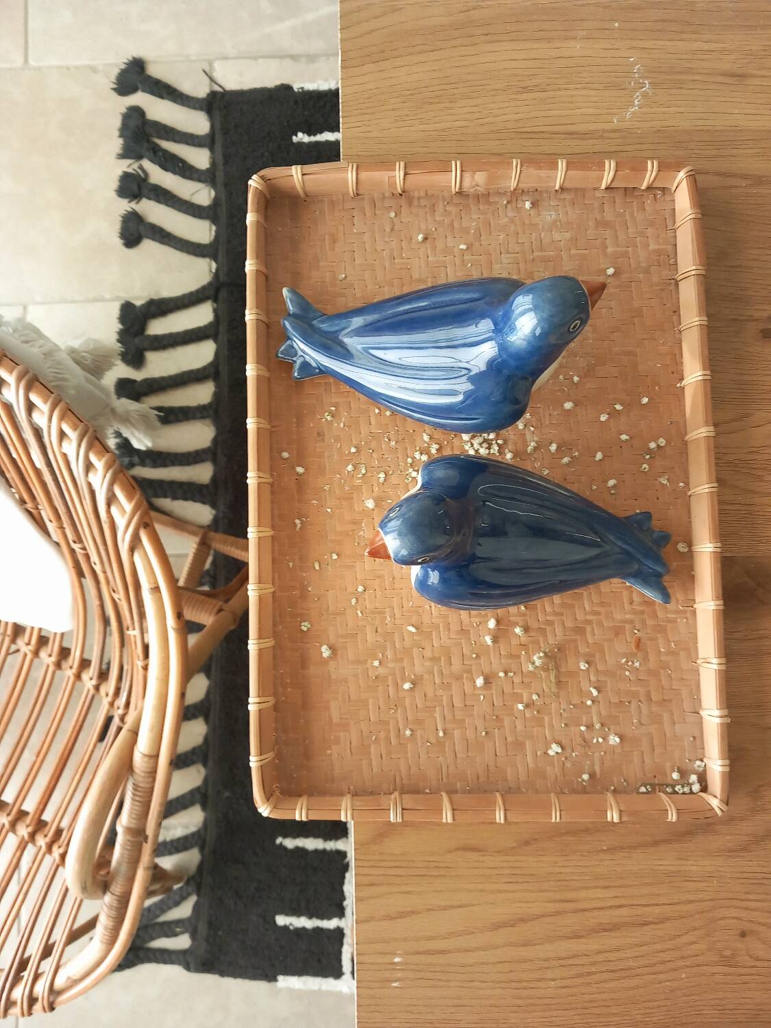 2 oiseaux bleu en Faïence émaillée