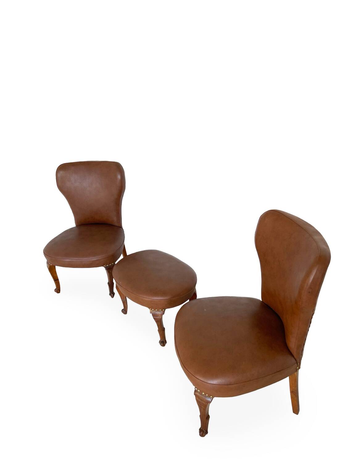 Ensemble de chaises d'appoint et tabouret pour pied, années 1950.