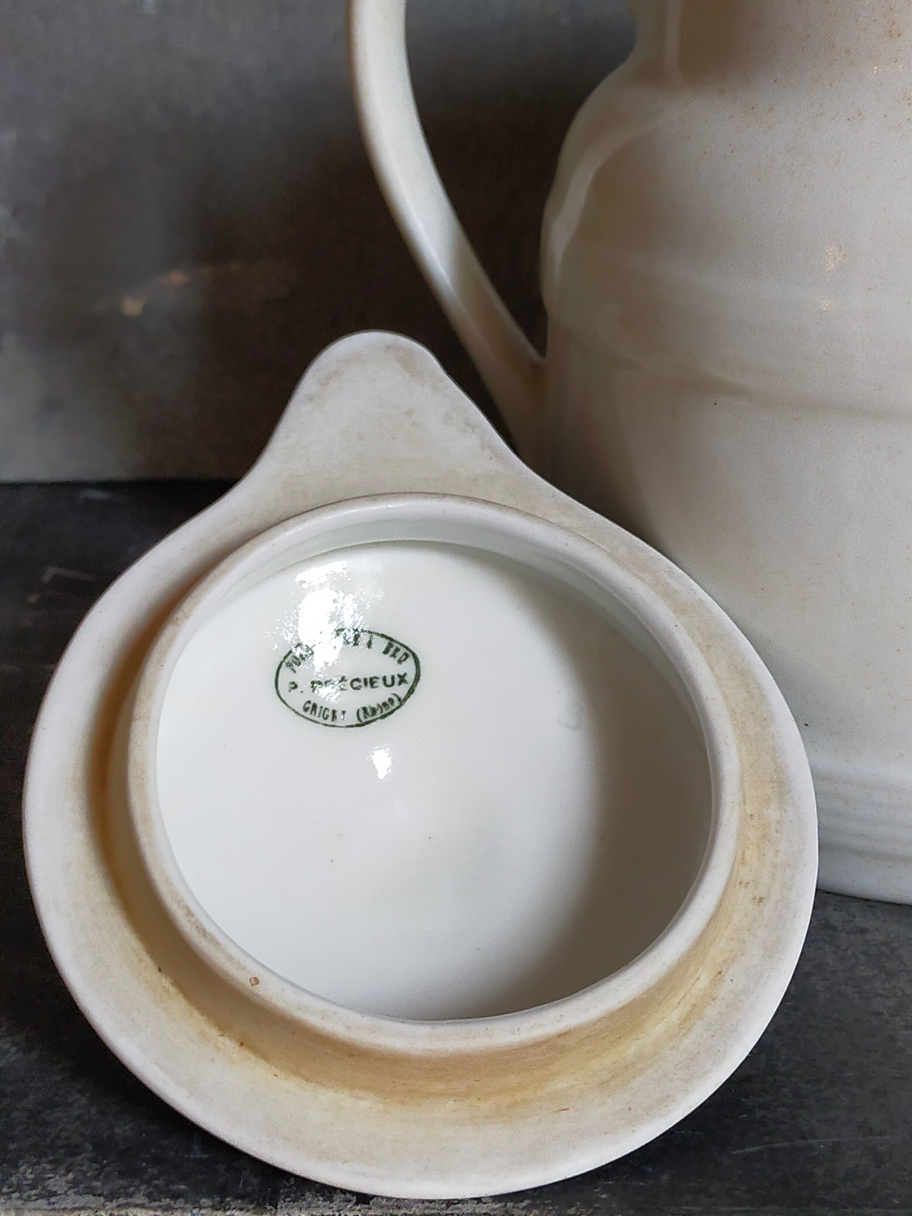 Covered pitcher in porcelain fire of Grigny XIXth stamped P.Precious