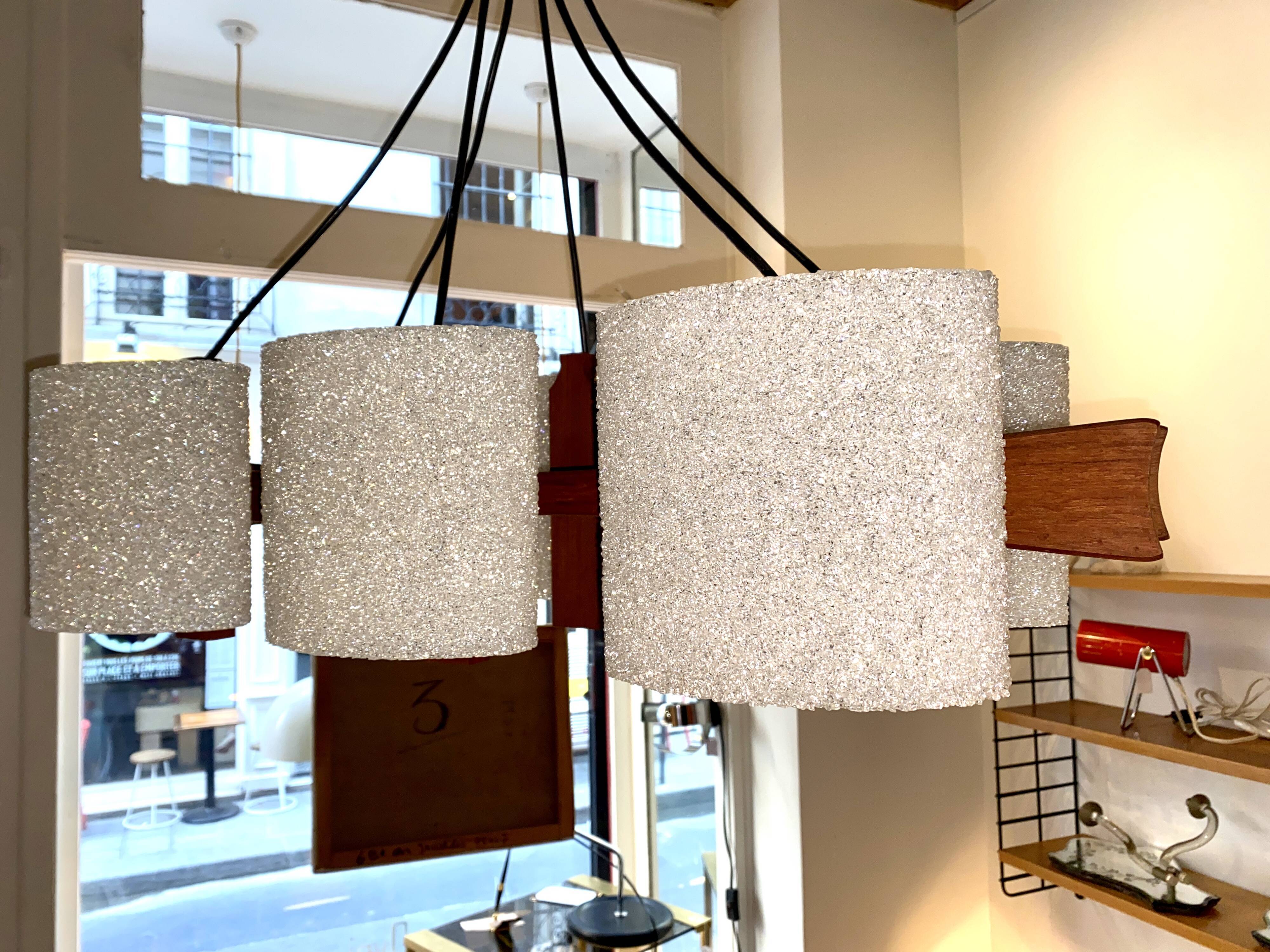 Scandinavian teak and perspex chandelier