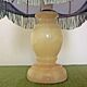 Pair of marble bedside lamps with blue satin fringed shades