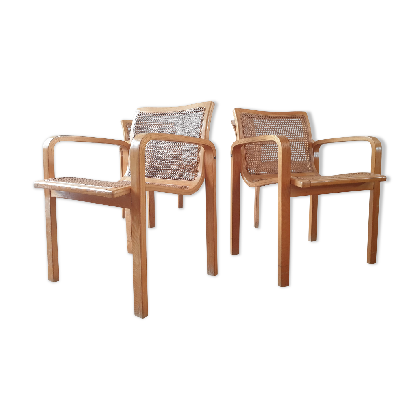 Set of 4 bentwood and cane diningchairs