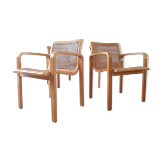 Set of 4 bentwood and cane diningchairs