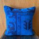 Vessel Motif Rug Cushion, Cobalt Navy Wool, Tribal Kilim Decor 20x20