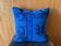 Vessel Motif Rug Cushion, Cobalt Navy Wool, Tribal Kilim Decor 20x20