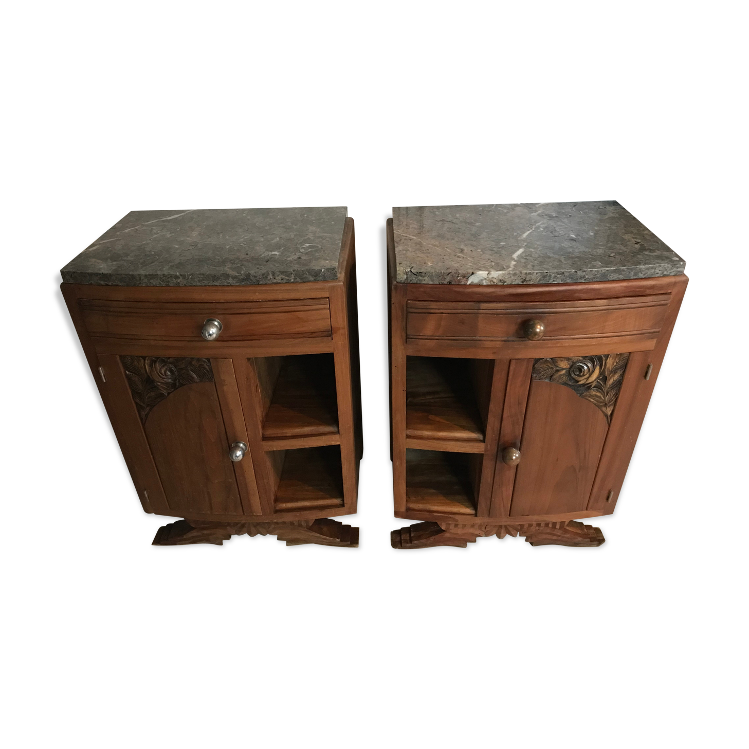 Art Deco wood and marble bedside