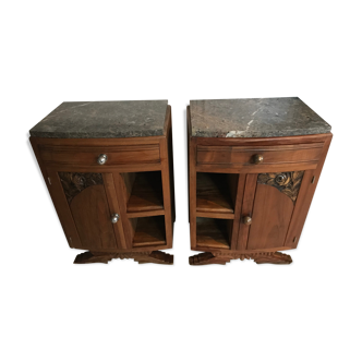 Art Deco wood and marble bedside