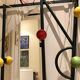 60s wall dressing room door, with colorful balls