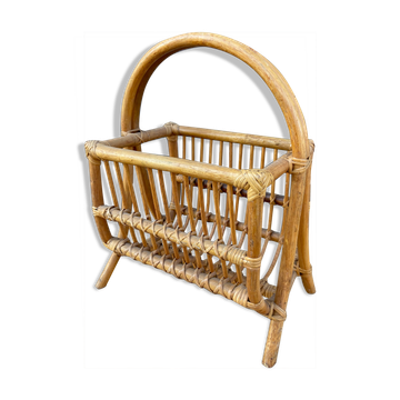 Porte revue vintage en rotin rattan french newspaper rack