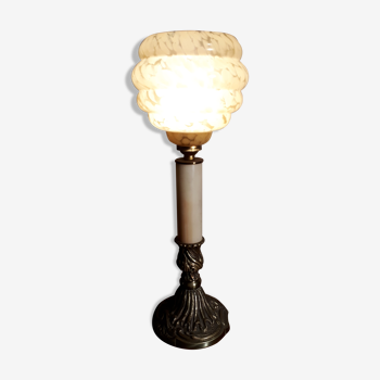 Lampe calice sur pied bronze verre Clichy